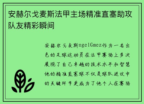 安赫尔戈麦斯法甲主场精准直塞助攻队友精彩瞬间
